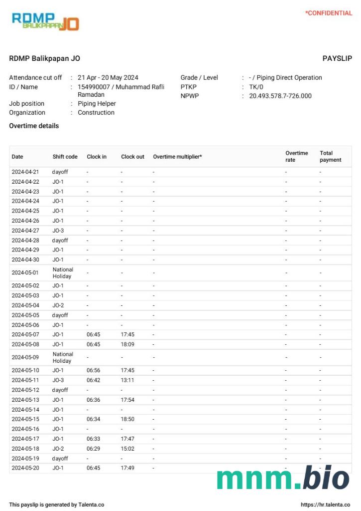 Szablon rdmp Balikpapan jo construction company payslip w formatach Word i PDF, 3